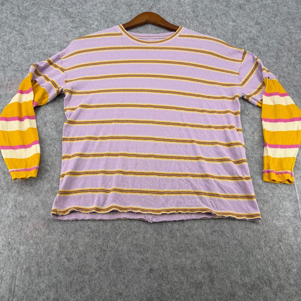 We The Free Free People XS Purple Striped Raw Seam Long Sleeve Top OB2154828